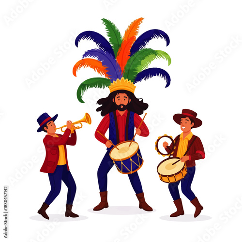 Joyful people in festive purple and gold costumes celebrate Mardi Gras, dancing amidst confetti, beads, and colorful banners, embodying the spirit of carnival.