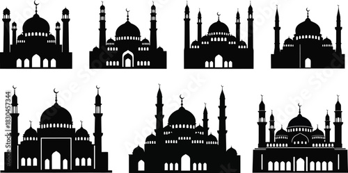Collection of mosque silhouette designs for islamic religious backgrounds and art