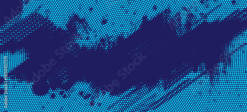 Halftone gradient pattern vertical vector illustration. Blue dotted halftone texture. Pop Art light blue dots halftone, dark blue Background. Background of Art.