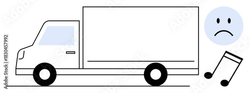 Noise pollution. Truck symbol with sad face and music note noise pollution in transportation. Noise pollution affects urban life and transportation systems. For shipping, urban development