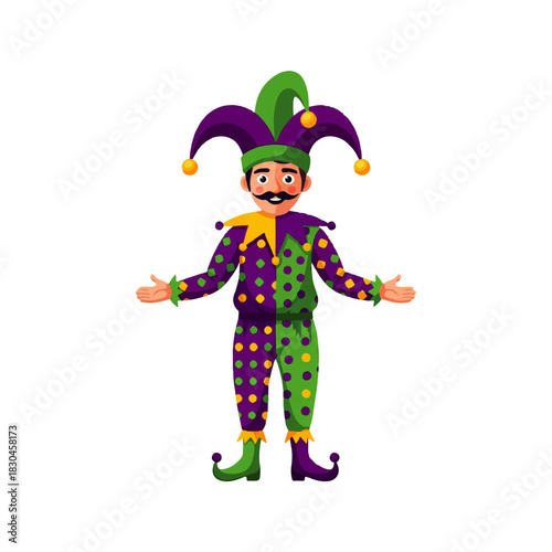 Vibrant carnival dancer in a feathered costume jumps with joy, celebrating Brazilian culture and festive spirit. Flat vector illustration on white background.