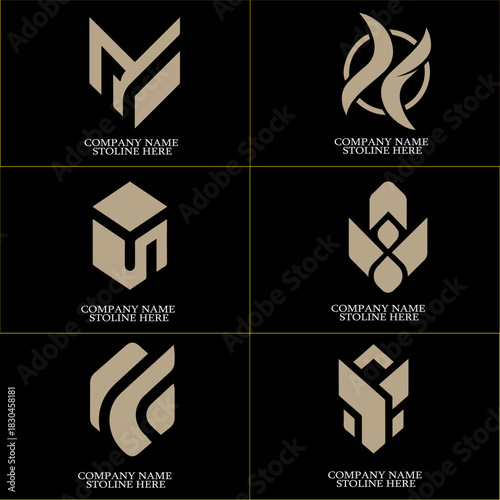 Bold Silhouette Logo Bundle. Negative Space R, N, and Abstract 3D Shapes in Black.