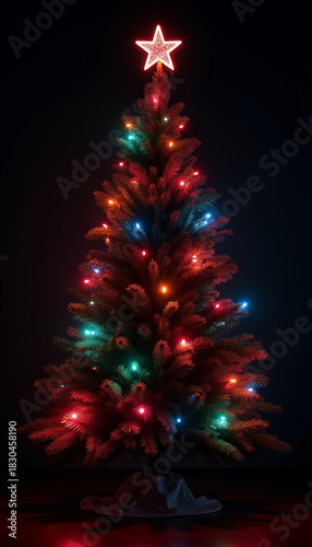 christmas tree with lights on the dark background