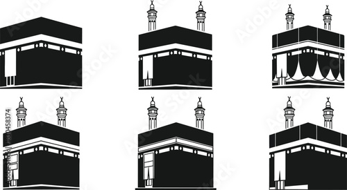 Kaaba illustration set in black and white for islamic design