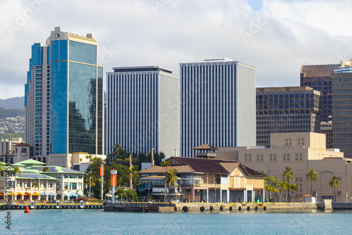 Honolulu Skyline as viewed from a tourist cruise ship February 26, 2024.