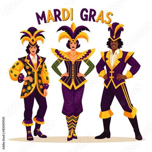 A vibrant illustration of a person in a colorful carnival costume with a feathered headdress and wide cape, celebrating a festive event.