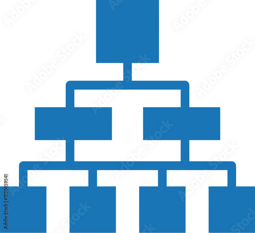 a blue hierarchical diagram with four levels and rectangular nodes on transparent background
