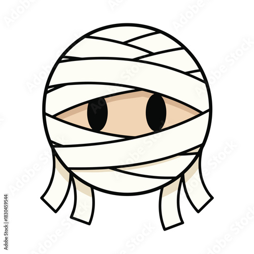 Cute cartoon mummy head wrapped in white bandages for halloween vector illustration.