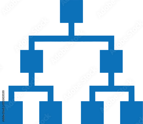 Blue hierarchical diagram representing a branching structure with multiple nodes on transparent background