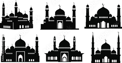 Set of mosque silhouettes for islamic holidays and ramadan celebrations