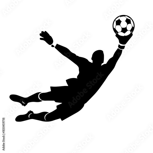 black goalkeeper diving for soccer ball clip art preview