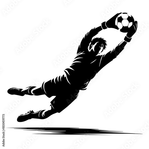 black goalkeeper diving for soccer ball clip art preview
