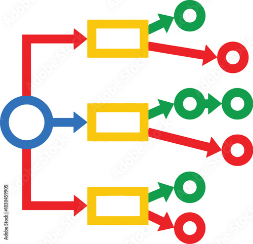 colorful flow chart diagram with connected boxes and arrows ideal for presentations on transparent background