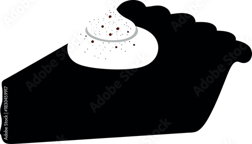 Silhouette of a delicious pie slice with whipped cream on top.