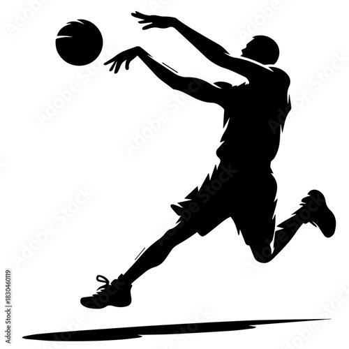 Black & white vector silhouette of basket ball player on white background