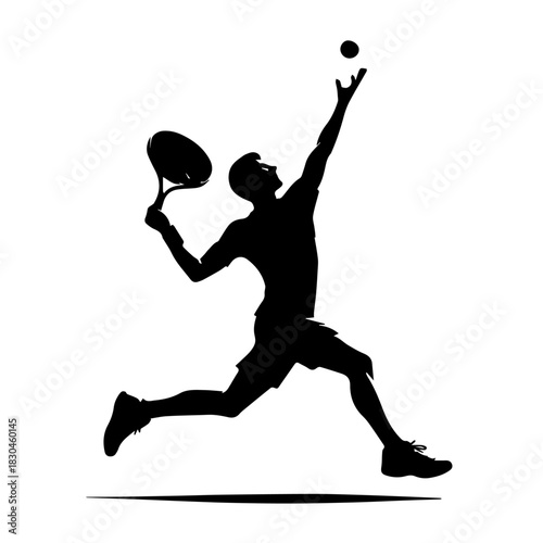 Black & white vector silhouette of tennis on white background