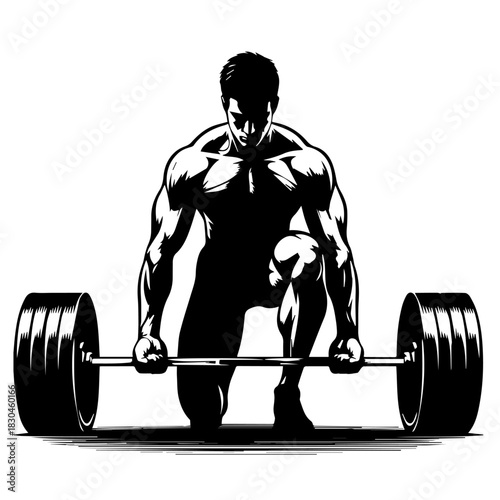 Black & white vector silhouette of Dead lift on white background