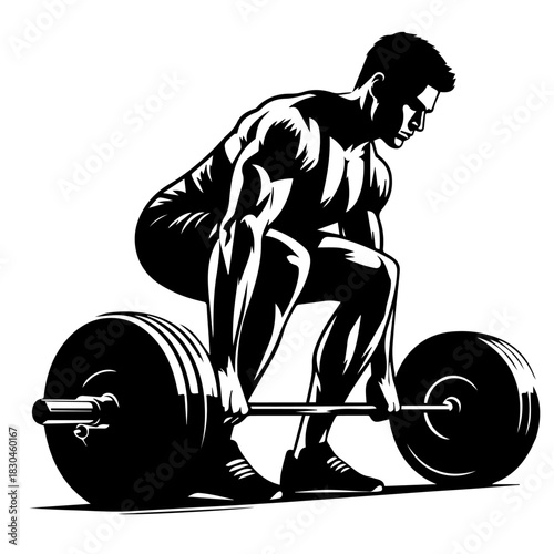 Black & white vector silhouette of Dead lift on white background