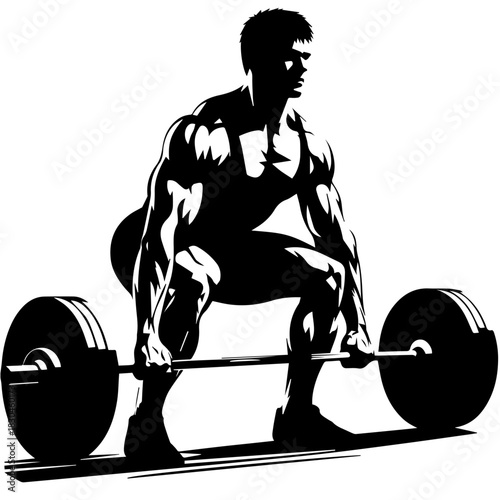 Black & white vector silhouette of Dead lift on white background