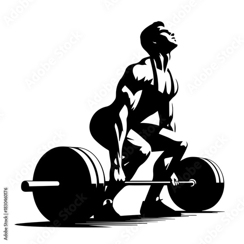 Black & white vector silhouette of Dead lift on white background