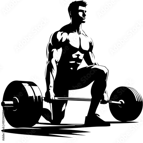 Black & white vector silhouette of Dead lift on white background
