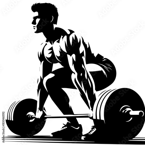 Black & white vector silhouette of Dead lift on white background