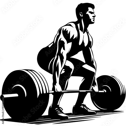 Black & white vector silhouette of Dead lift on white background