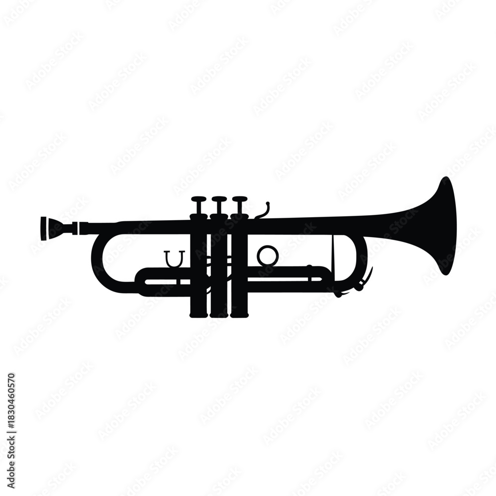 Fototapeta premium Silhouette of a classic brass trumpet on a white background