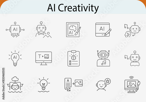 ai creativity icon set, generative art music idea creation vector