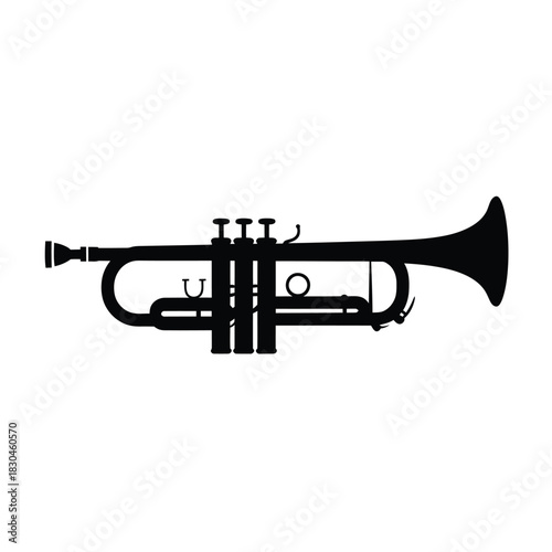 Silhouette of a classic brass trumpet on a white background