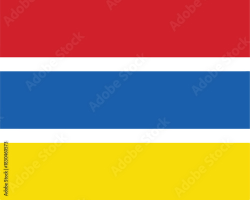 Three horizontal rectangles in red blue and yellow colors stacked vertically on transparent background