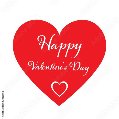 Happy Valentine's Day greeting card template. Valentine's Day logo in the shape of a red heart. Vector illustration