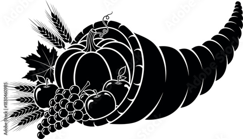 Traditional harvest cornucopia silhouette full of autumn bounty