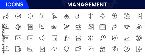 Management icon set. Contains such icons as schedule, human resource, management, development, planning, strategy, and more.