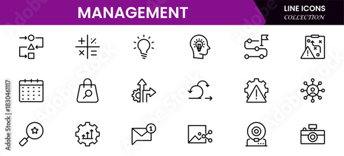 Management icon set. Contains such icons as schedule, human resource, management, development, planning, strategy, and more.