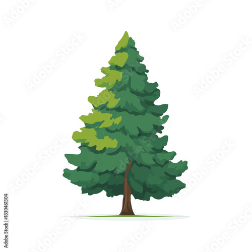 Clean 2D flat vector depiction of a Yew Tree, designed in minimalist modern style with white background.