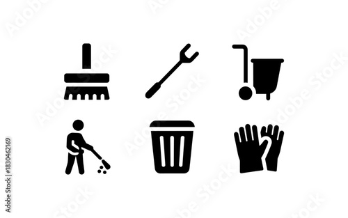Simple cleaning tools icons set for housework and maintenance