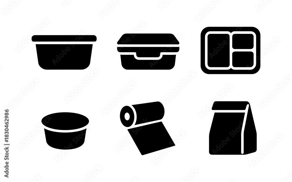 Fototapeta premium Icon set of food storage containers in silhouette style