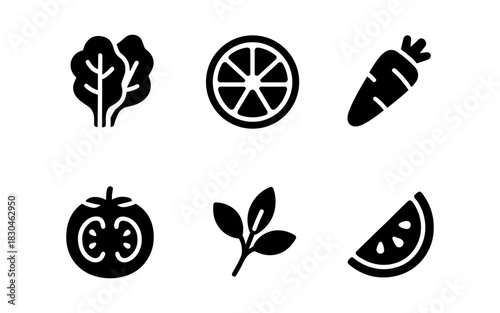 Minimalist black and white vegetable icons set for modern design