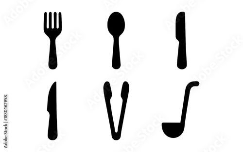 Set of kitchen utensils silhouette icons for culinary design