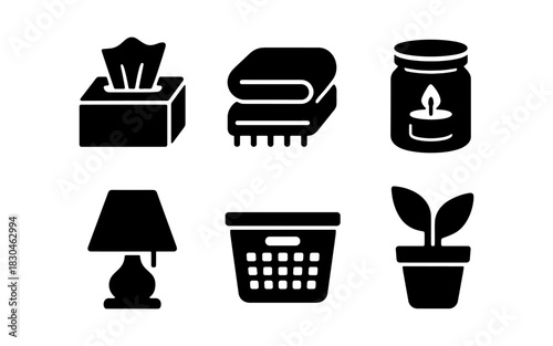 Minimalist home essentials silhouette icons set for interior design and decoration