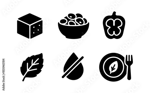 Minimalist icons set for healthy vegan lifestyle and diet
