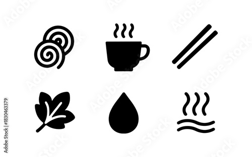 Minimalist icons of tea and asian cuisine elements