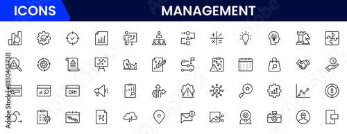 Management icon set. Contains such icons as schedule, human resource, management, development, planning, strategy, and more.
