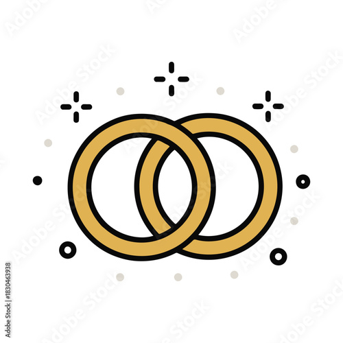 Interlinked golden wedding rings icon symbol of eternal love and marriage vector illustration.

