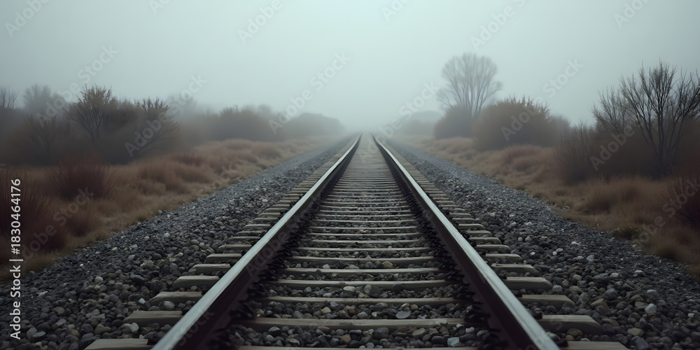 Fototapeta premium a solitary railway track winding through a misty
