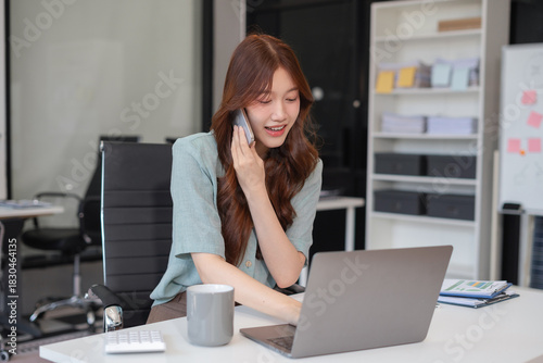 Slika na platnu Email notification concept, Female use smartphone and laptop receive message alert in the mailbox