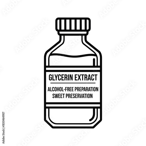 Glycerin Extract Bottle Line Icon: Alcohol-Free Preparation & Sweet Preservation