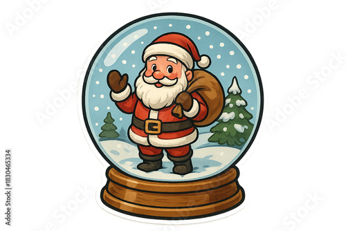 Santa's Snow Globe: A cheerful illustration of Santa Claus, encased in a snow globe, bringing holiday magic, adorned with a snowy scene and festive spirit.