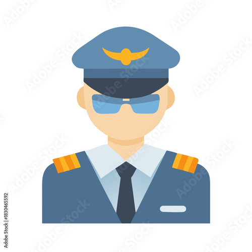 A pilot wearing a uniform with aviator glasses on a black background